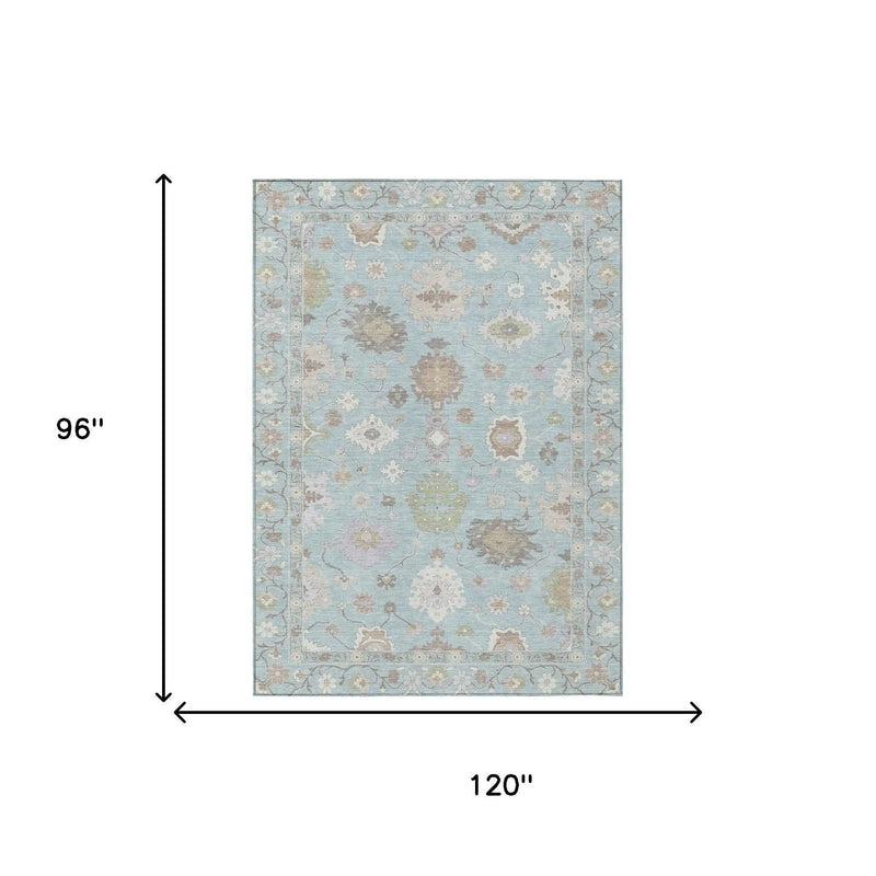 8' X 10' Sky Blue And Copper Oriental Washable Indoor Outdoor Area Rug Homeroots Outdoor