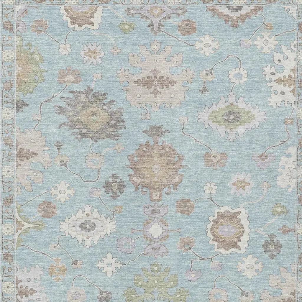 8' X 10' Sky Blue And Copper Oriental Washable Indoor Outdoor Area Rug Homeroots Outdoor
