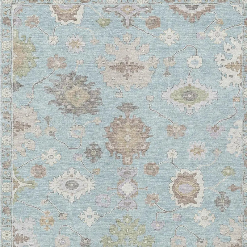 8' X 10' Sky Blue And Copper Oriental Washable Indoor Outdoor Area Rug Homeroots Outdoor