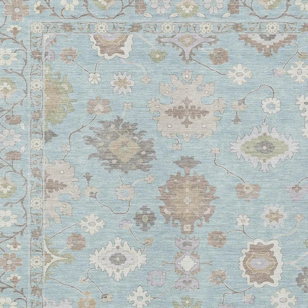 8' X 10' Sky Blue And Copper Oriental Washable Indoor Outdoor Area Rug Homeroots Outdoor