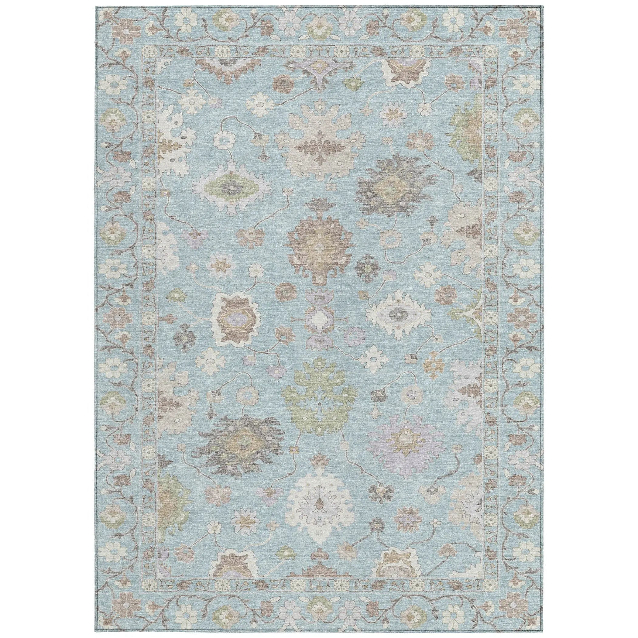 8' X 10' Sky Blue And Copper Oriental Washable Indoor Outdoor Area Rug Homeroots Outdoor
