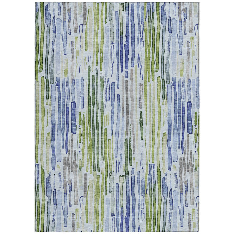 8' X 10' Sky Blue And Fern Green Striped Washable Indoor Outdoor Area Rug Homeroots Outdoor