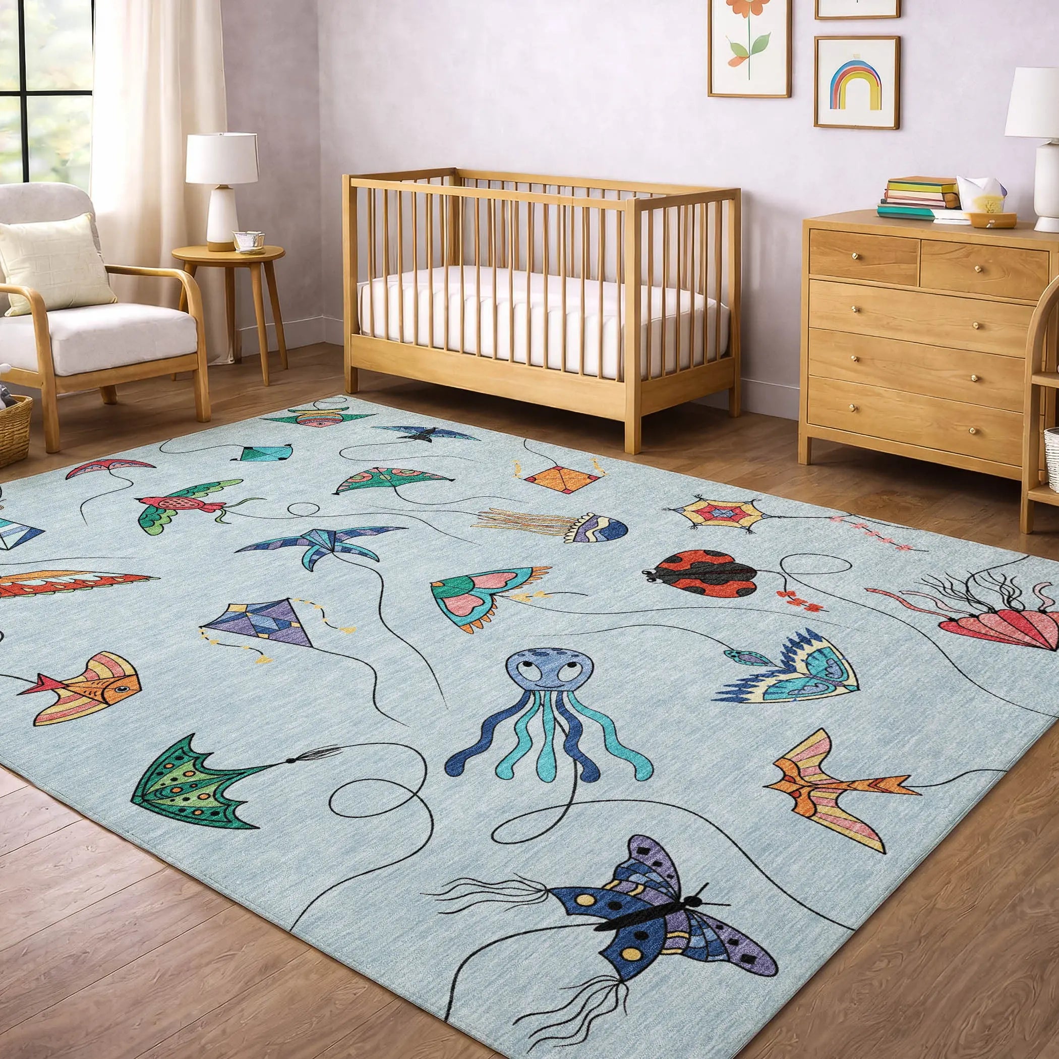 8' X 10' Sky Blue And Gold Geometric Washable Indoor Outdoor Area Rug Homeroots Outdoor