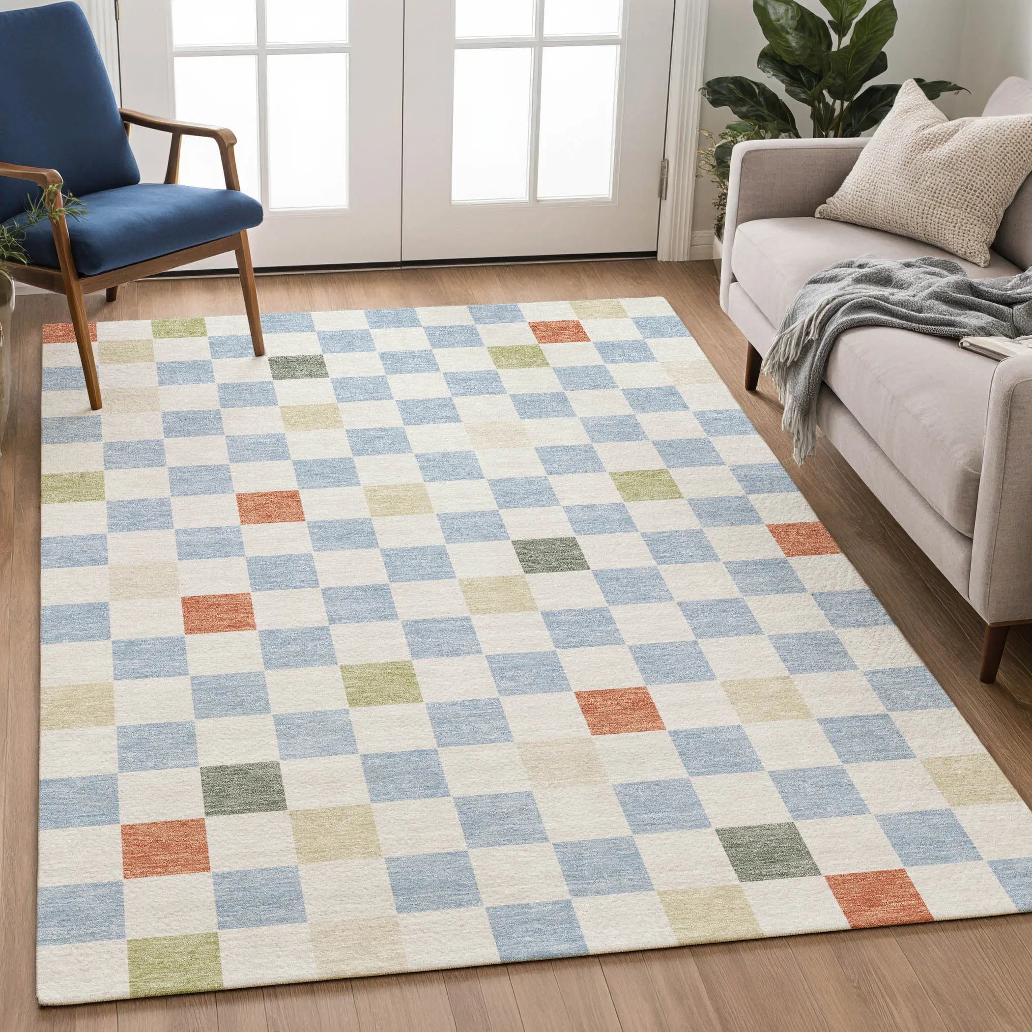 8' X 10' Sky Blue And Gray Geometric Washable Indoor Outdoor Area Rug Homeroots Outdoor