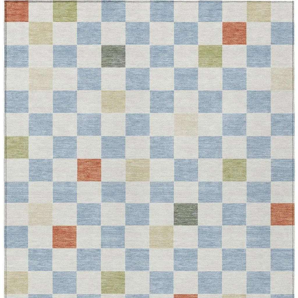 8' X 10' Sky Blue And Gray Geometric Washable Indoor Outdoor Area Rug Homeroots Outdoor