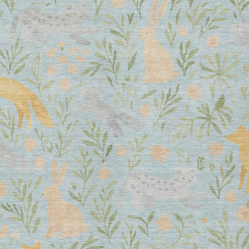 8' X 10' Sky Blue And Green Botanical Leaves Washable Indoor Outdoor Area Rug Homeroots Outdoor