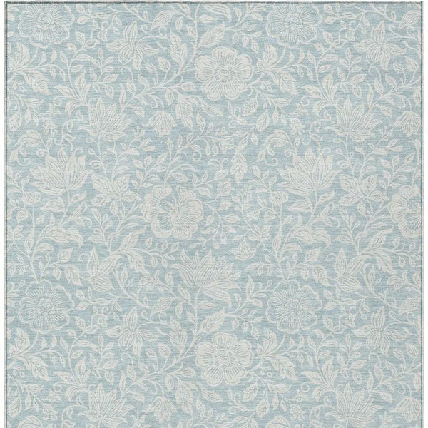 8' X 10' Sky Blue And Ivory Floral Washable Indoor Outdoor Area Rug Homeroots Outdoor