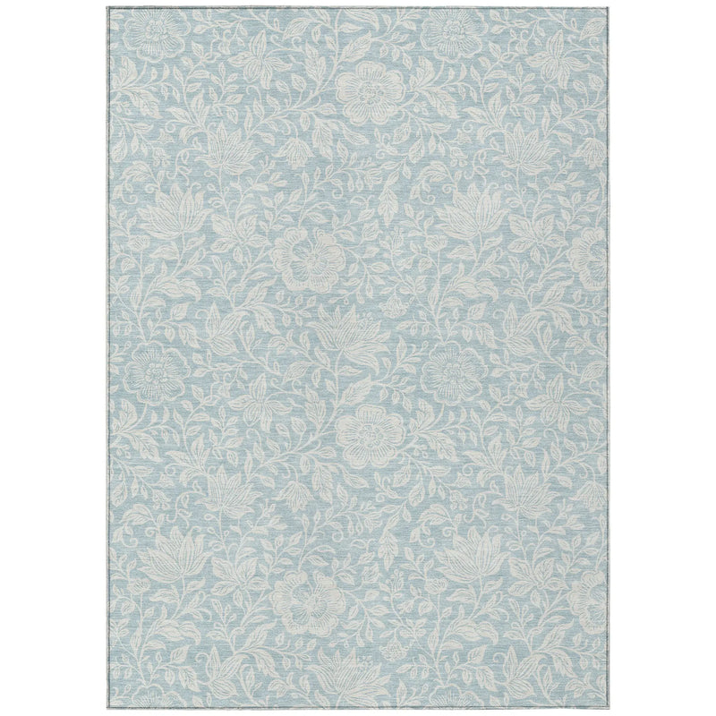 8' X 10' Sky Blue And Ivory Floral Washable Indoor Outdoor Area Rug Homeroots Outdoor