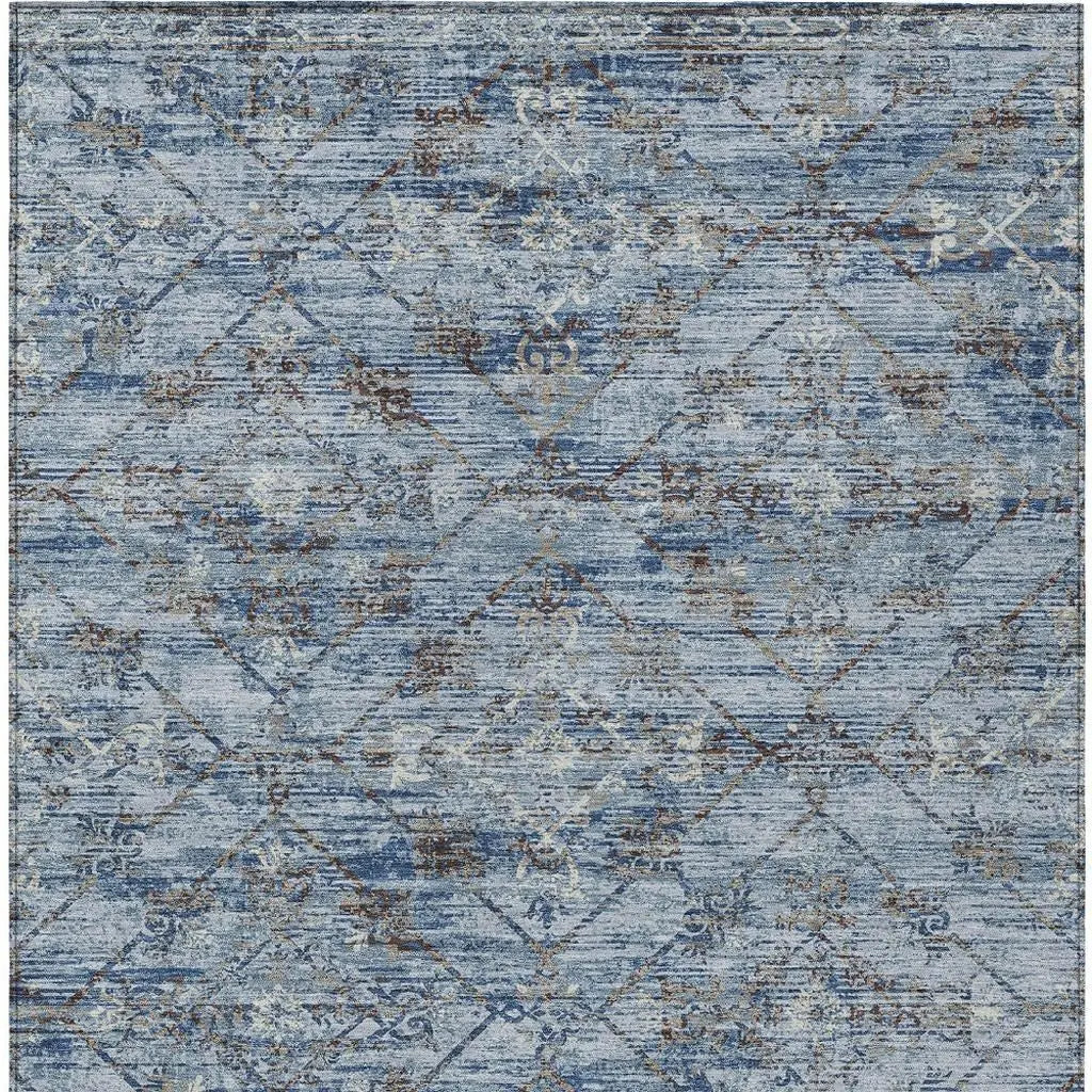 8' X 10' Sky Blue And Ivory Geometric Washable Indoor Outdoor Area Rug Homeroots Outdoor