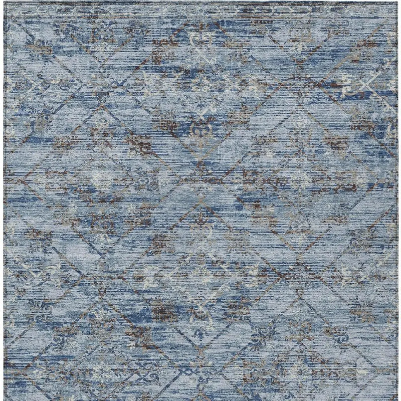 8' X 10' Sky Blue And Ivory Geometric Washable Indoor Outdoor Area Rug Homeroots Outdoor