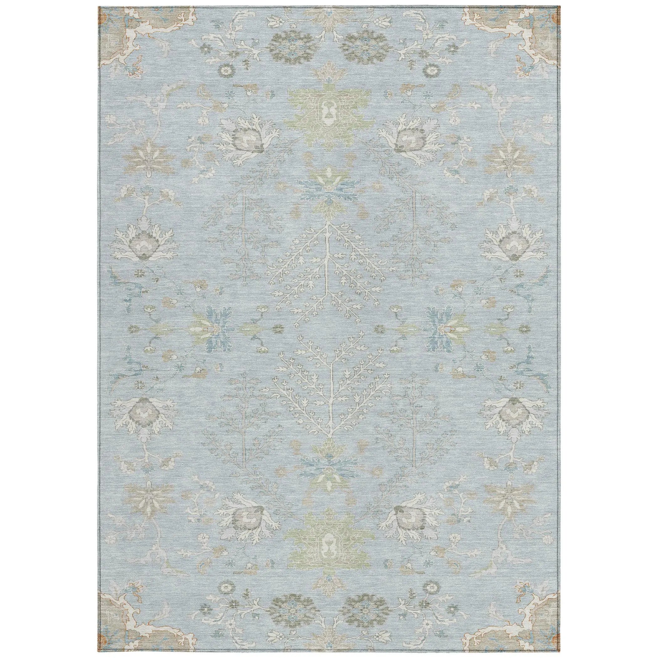 8' X 10' Sky Blue And Ivory Oriental Washable Indoor Outdoor Area Rug Homeroots Outdoor