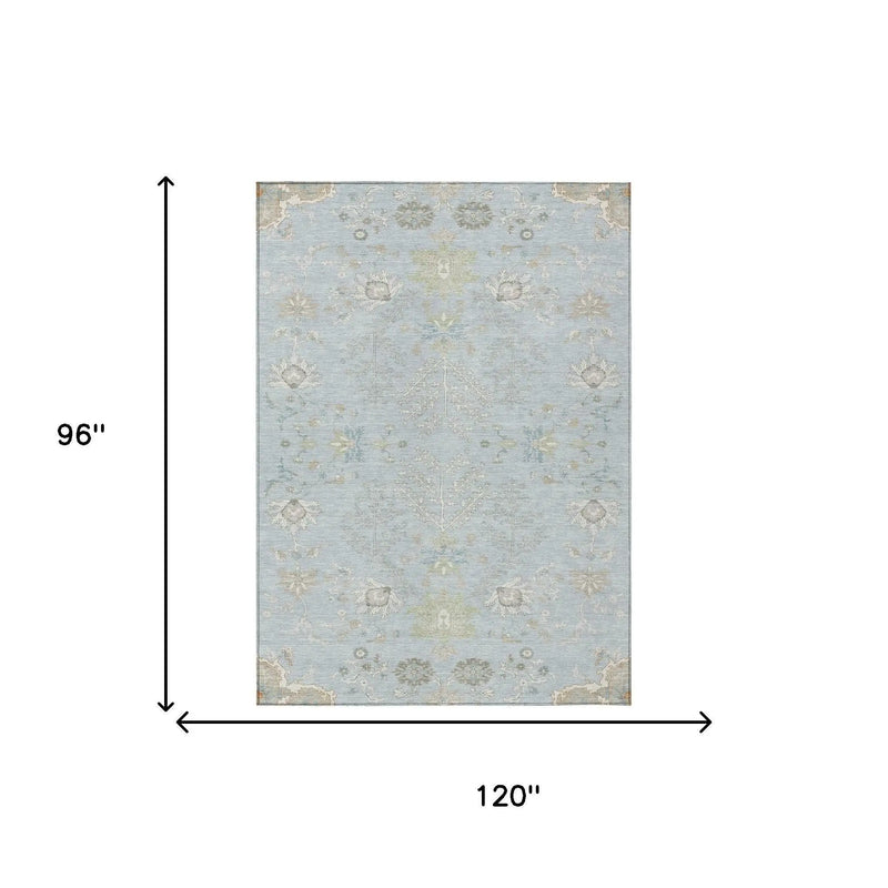 8' X 10' Sky Blue And Ivory Oriental Washable Indoor Outdoor Area Rug Homeroots Outdoor