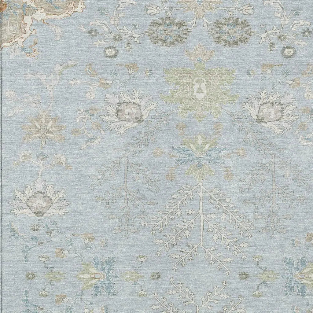 8' X 10' Sky Blue And Ivory Oriental Washable Indoor Outdoor Area Rug Homeroots Outdoor