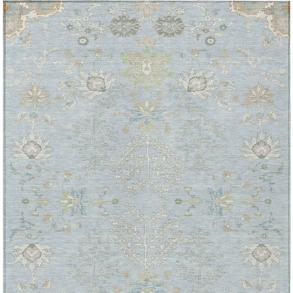8' X 10' Sky Blue And Ivory Oriental Washable Indoor Outdoor Area Rug Homeroots Outdoor