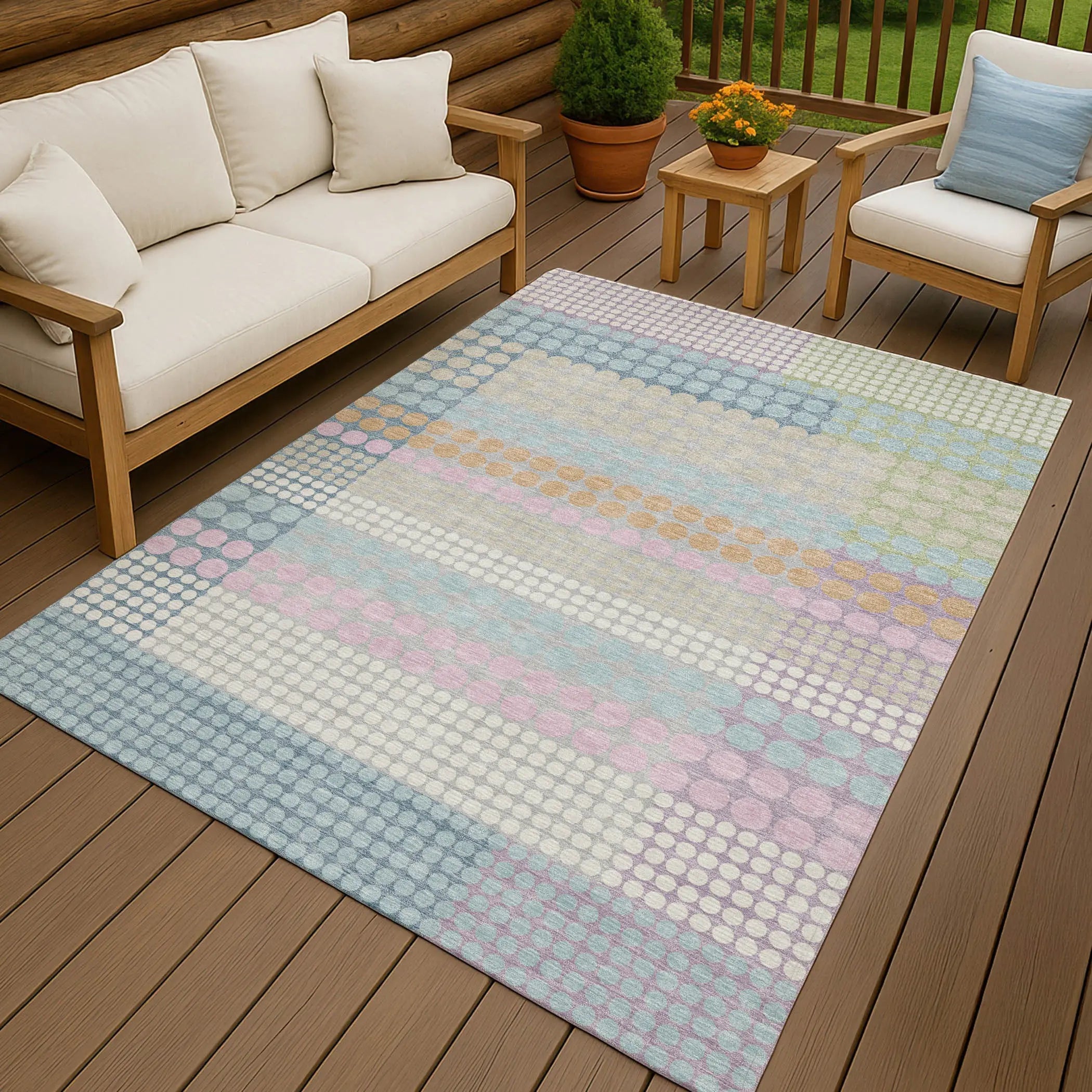 8' X 10' Sky Blue And Lavender Geometric Washable Indoor Outdoor Area Rug Homeroots Outdoor