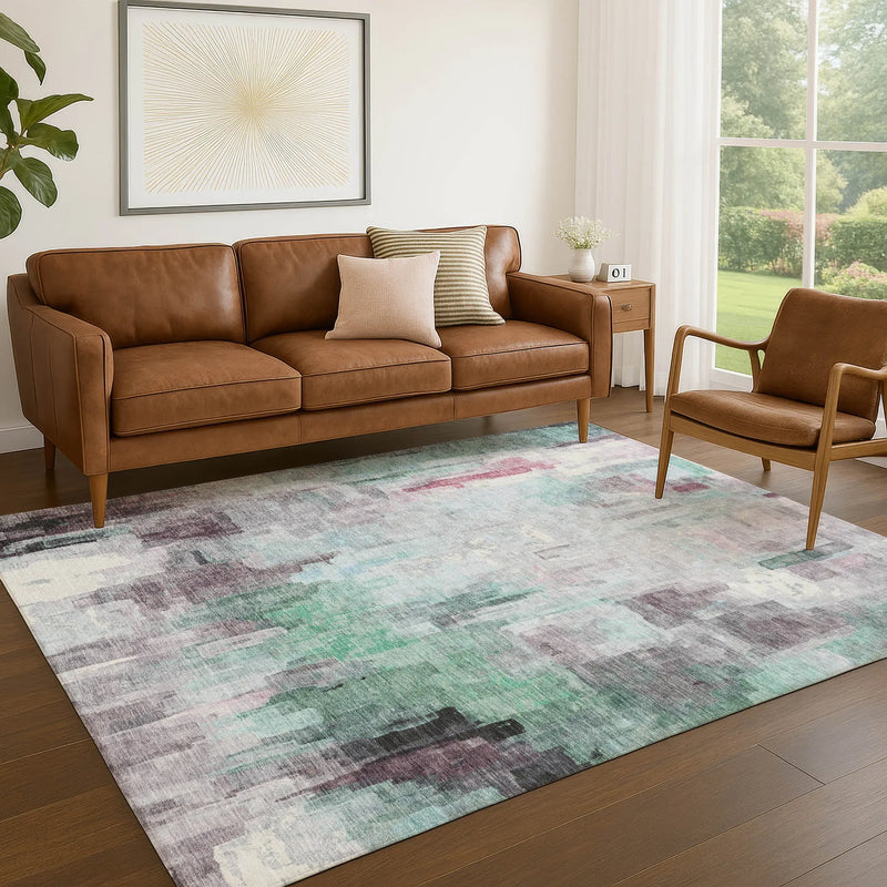 8' X 10' Sky Blue And Mauve Abstract Washable Indoor Outdoor Area Rug Homeroots Outdoor