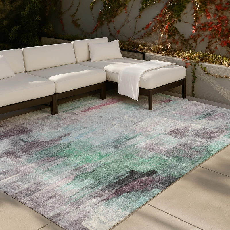 8' X 10' Sky Blue And Mauve Abstract Washable Indoor Outdoor Area Rug Homeroots Outdoor