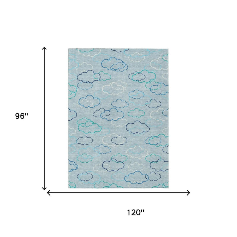 8' X 10' Sky Blue And Navy Blue Abstract Washable Indoor Outdoor Area Rug Homeroots Outdoor