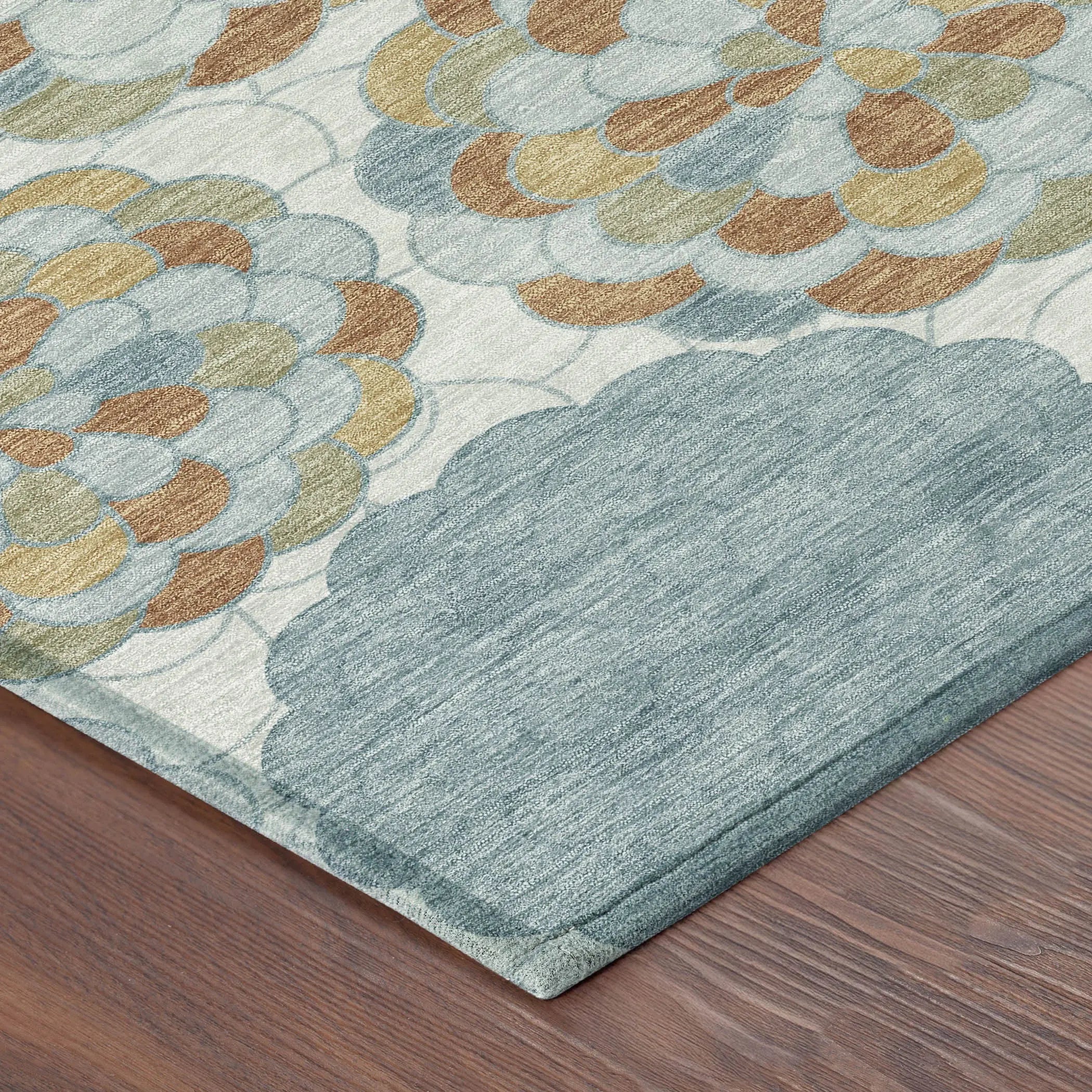 8' X 10' Sky Blue And Orange Floral Washable Indoor Outdoor Area Rug Homeroots Outdoor