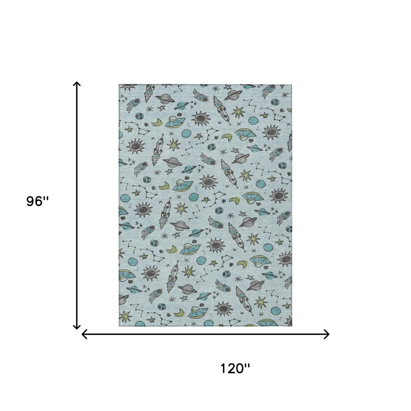8' X 10' Sky Blue And Teal Blue Animal Print Washable Indoor Outdoor Area Rug Homeroots Outdoor