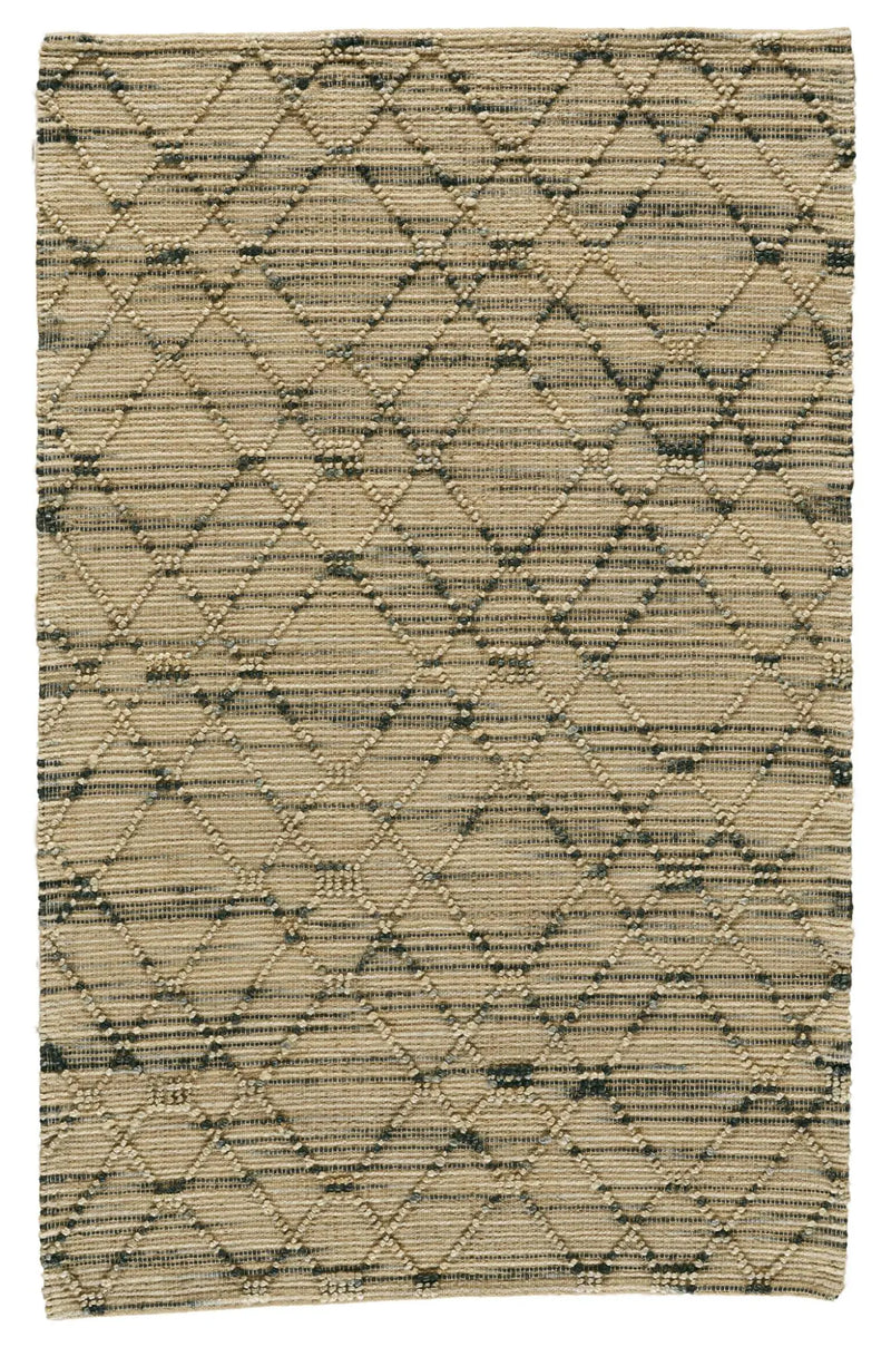 8' X 10' Tan And Blue Jute Argyle Hand Knotted Area Rug Homeroots Home Decor