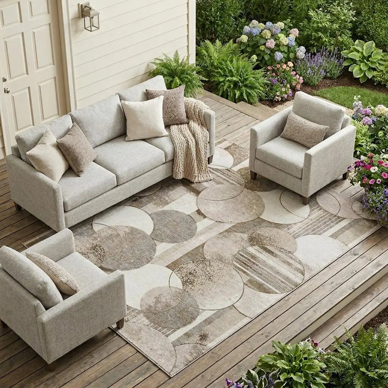 8' X 10' Tan And Brown Geometric Washable Indoor Outdoor Area Rug Homeroots Outdoor