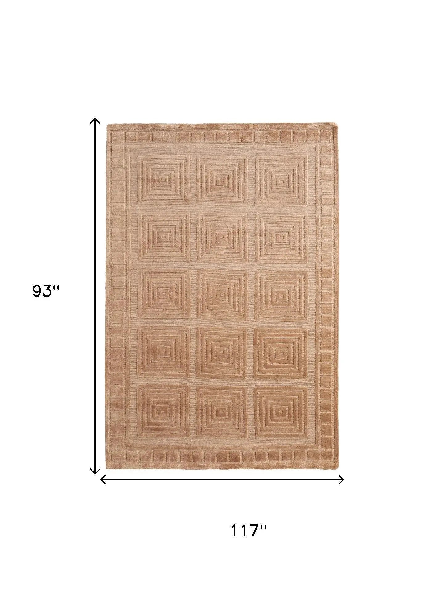 8' X 10' Tan And Gold Wool Geometric Hand Knotted Area Rug Homeroots Home Decor