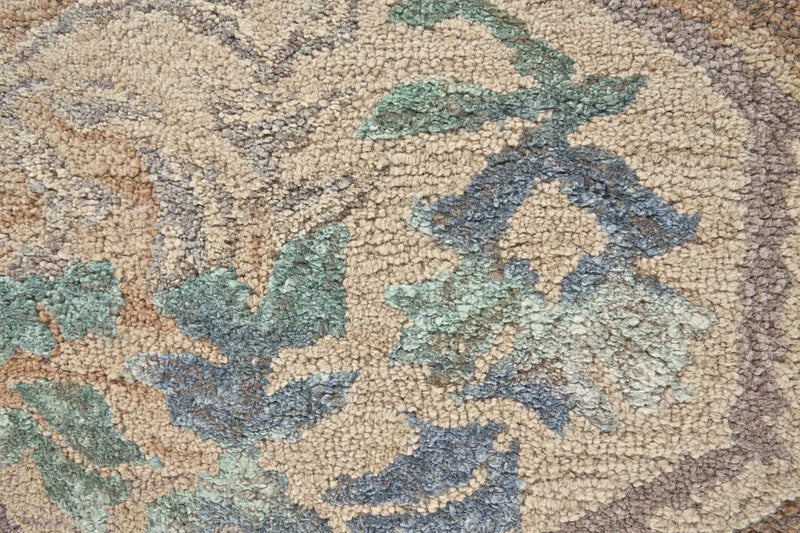8' X 10' Tan Blue And Green Ikat Hand Tufted Area Rug Homeroots Home Decor