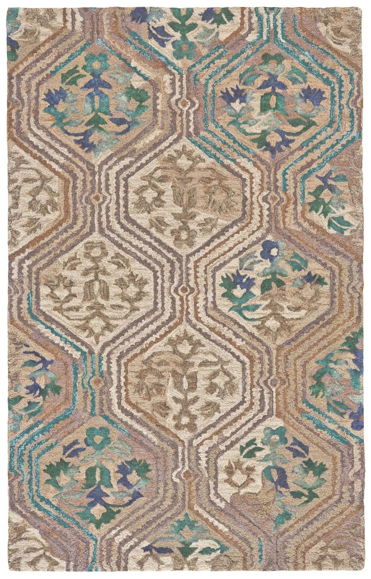 8' X 10' Tan Blue And Green Ikat Hand Tufted Area Rug Homeroots Home Decor