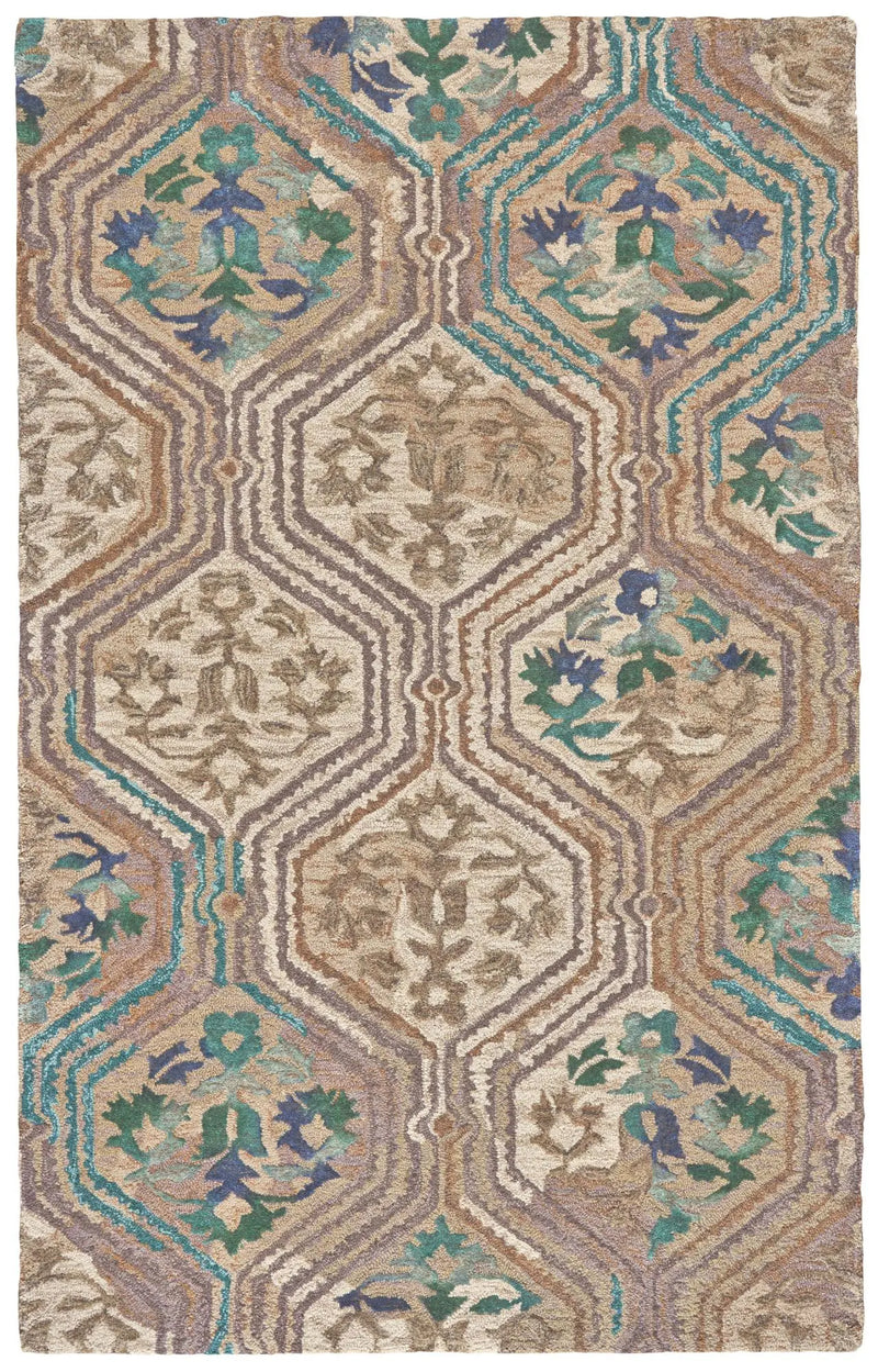 8' X 10' Tan Blue And Green Ikat Hand Tufted Area Rug Homeroots Home Decor