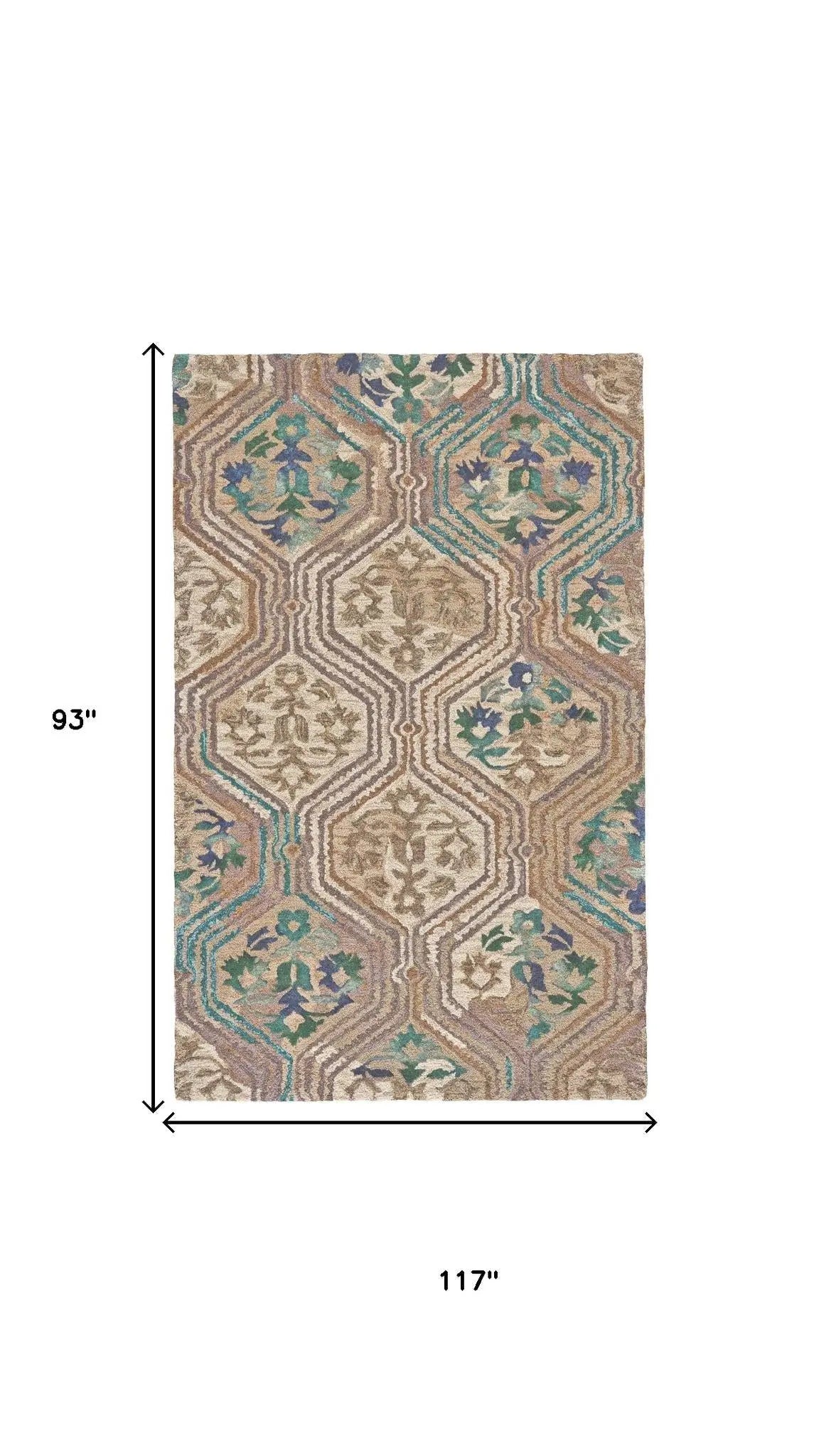 8' X 10' Tan Blue And Green Ikat Hand Tufted Area Rug Homeroots Home Decor