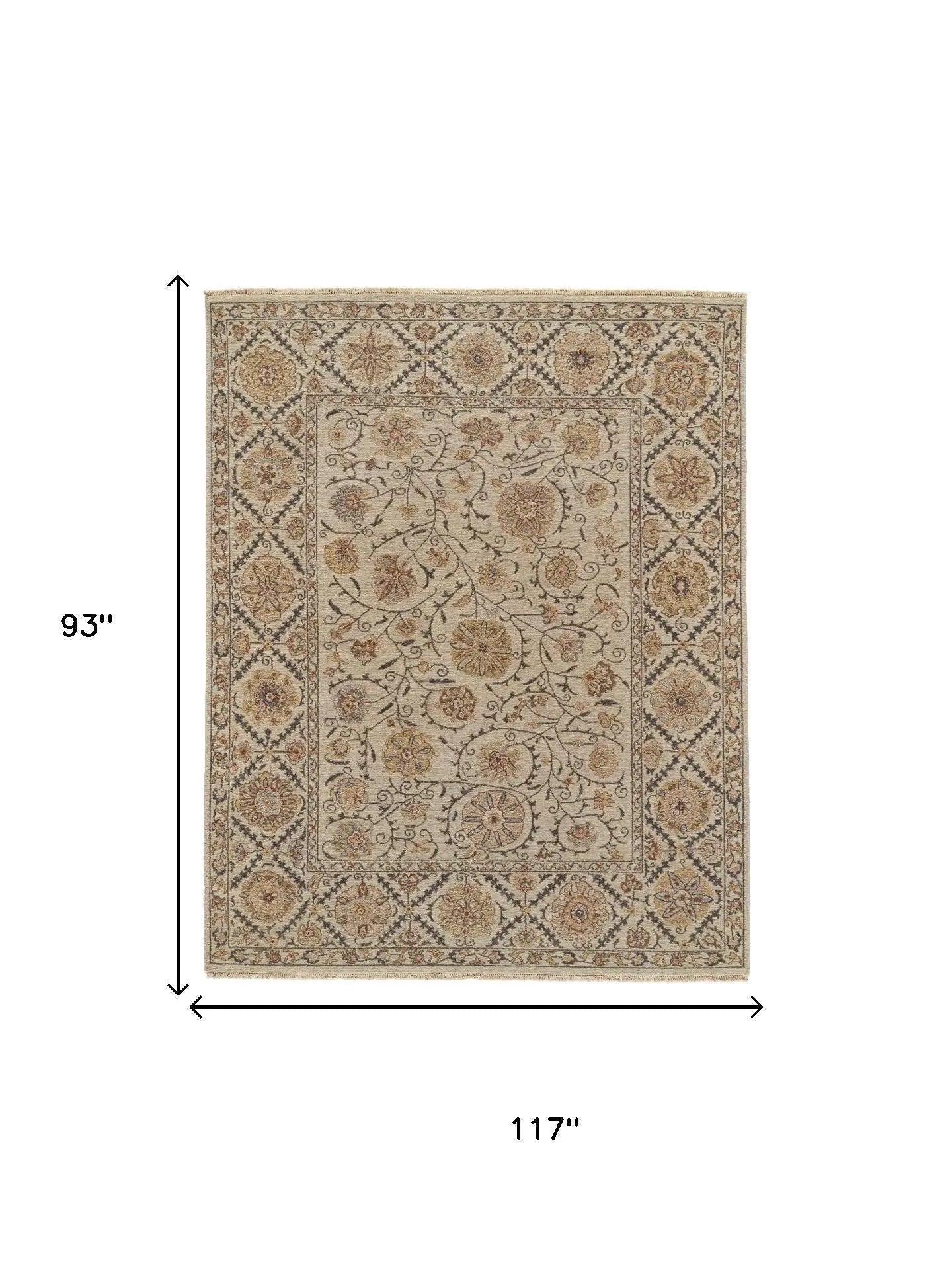8' X 10' Tan Gray And Red Wool Oriental Hand Knotted Area Rug Homeroots Home Decor
