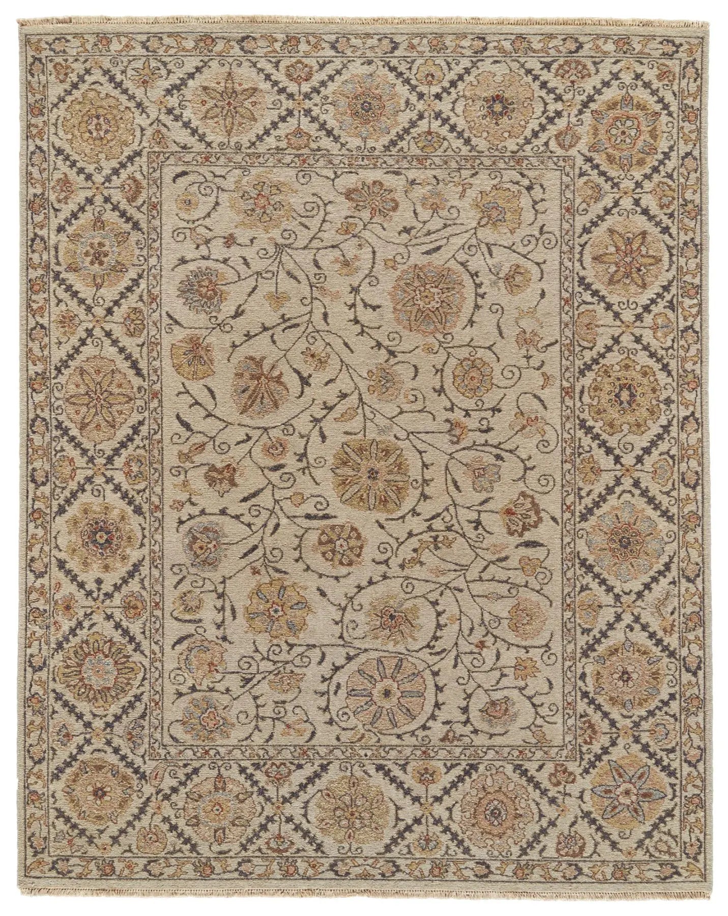 8' X 10' Tan Gray And Red Wool Oriental Hand Knotted Area Rug Homeroots Home Decor