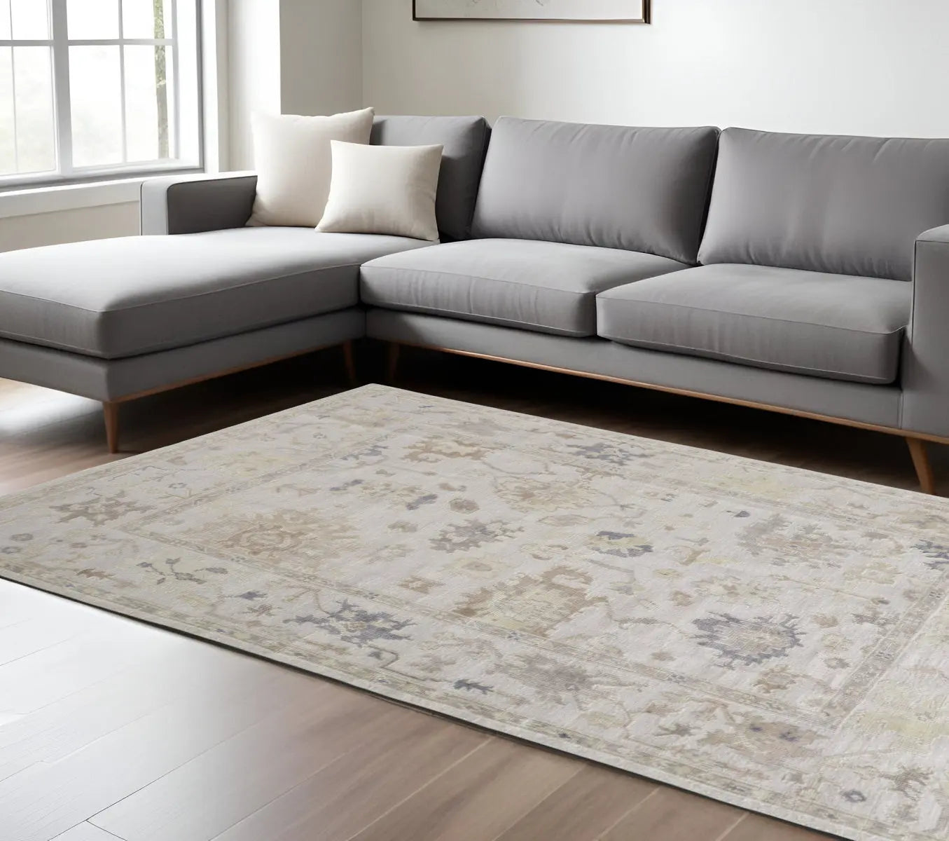 8' X 10' Tan Ivory And Orange Floral Hand Knotted Stain Resistant Area Rug Homeroots Outdoor