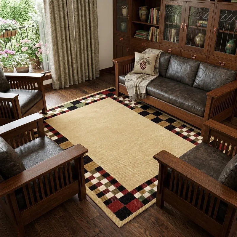8' X 10' Tan Red And Black Oriental Hand Knotted Area Rug Homeroots Home Decor