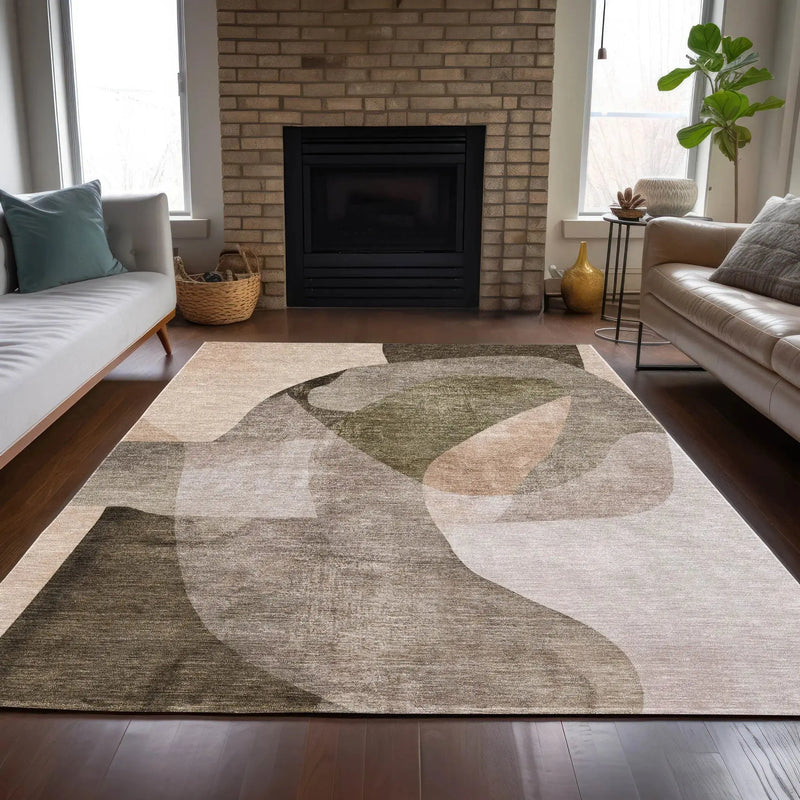 8' X 10' Taupe And Beige Abstract Washable Indoor Outdoor Area Rug Homeroots Outdoor