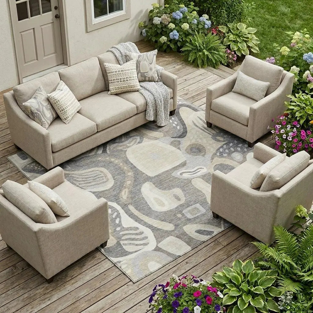 8' X 10' Taupe And Beige Abstract Washable Indoor Outdoor Area Rug Homeroots Outdoor