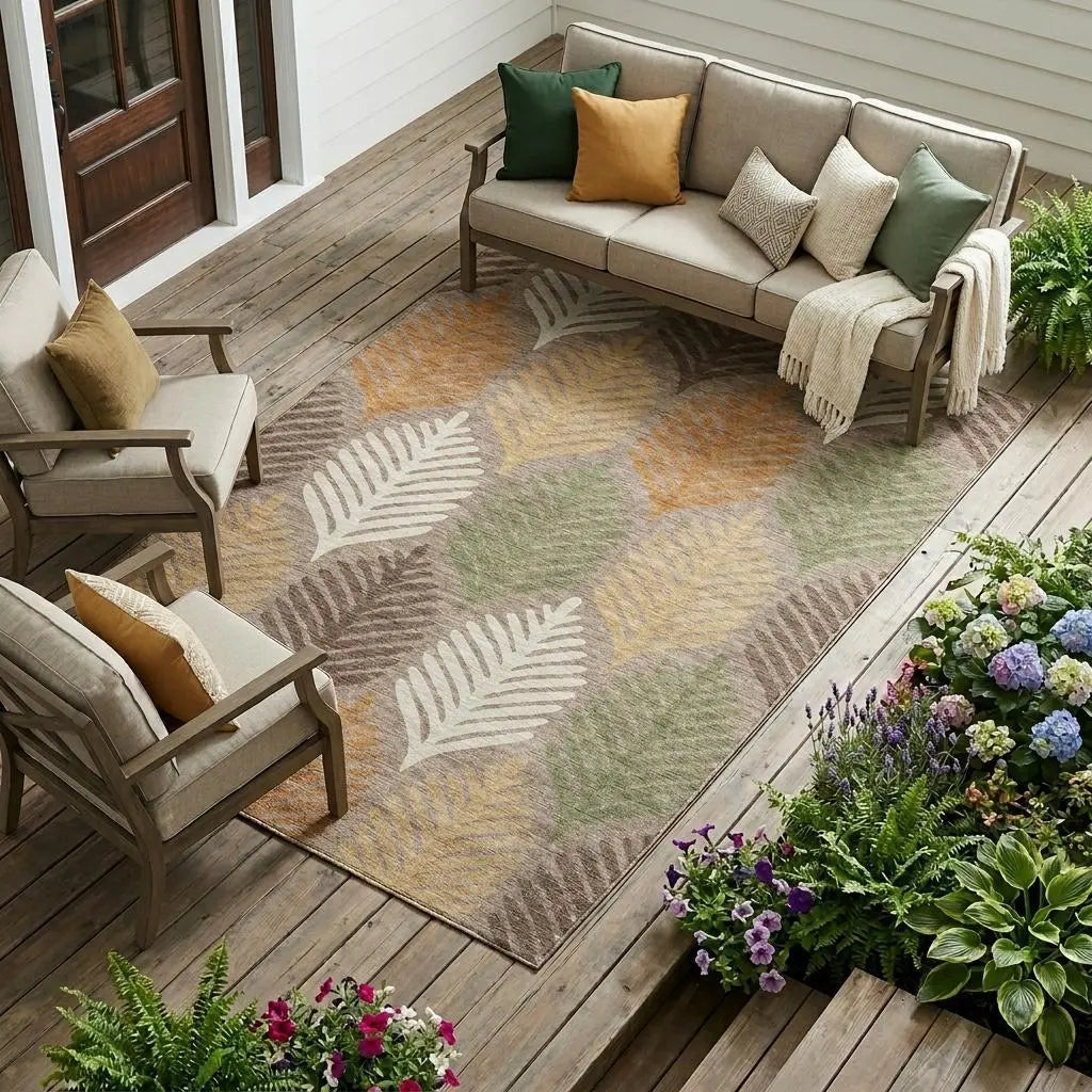 8' X 10' Taupe And Beige Floral Washable Indoor Outdoor Area Rug Homeroots Outdoor