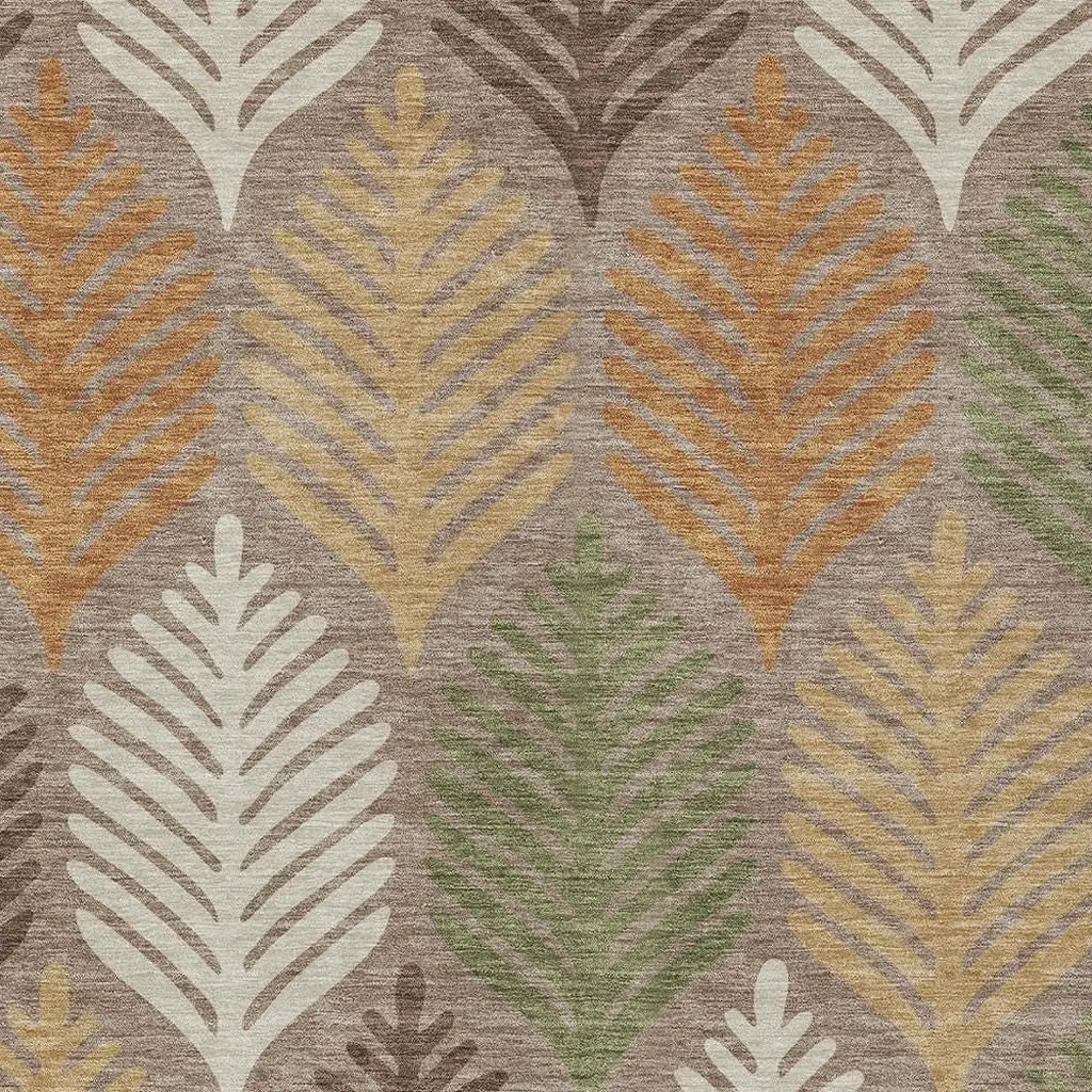 8' X 10' Taupe And Beige Floral Washable Indoor Outdoor Area Rug Homeroots Outdoor