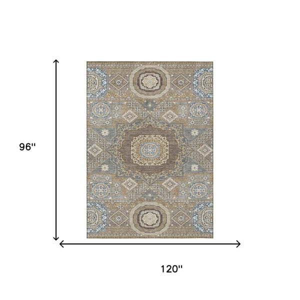 8' X 10' Taupe And Beige Oriental Washable Indoor Outdoor Area Rug Homeroots Outdoor