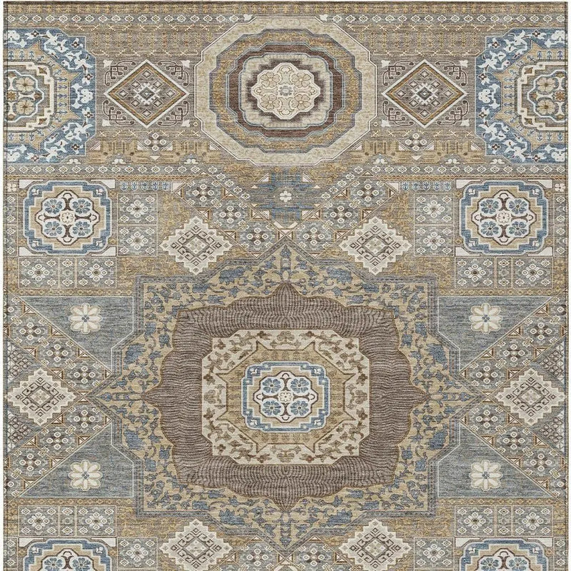 8' X 10' Taupe And Beige Oriental Washable Indoor Outdoor Area Rug Homeroots Outdoor