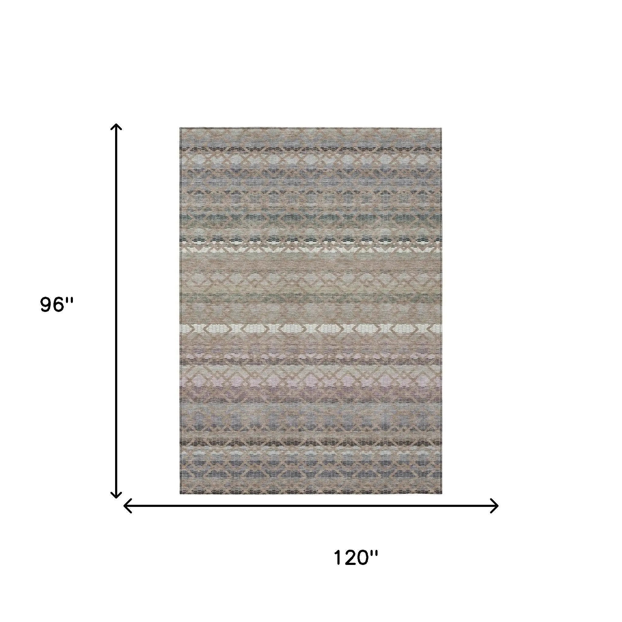 8' X 10' Taupe And Beige Striped Washable Indoor Outdoor Area Rug Homeroots Outdoor