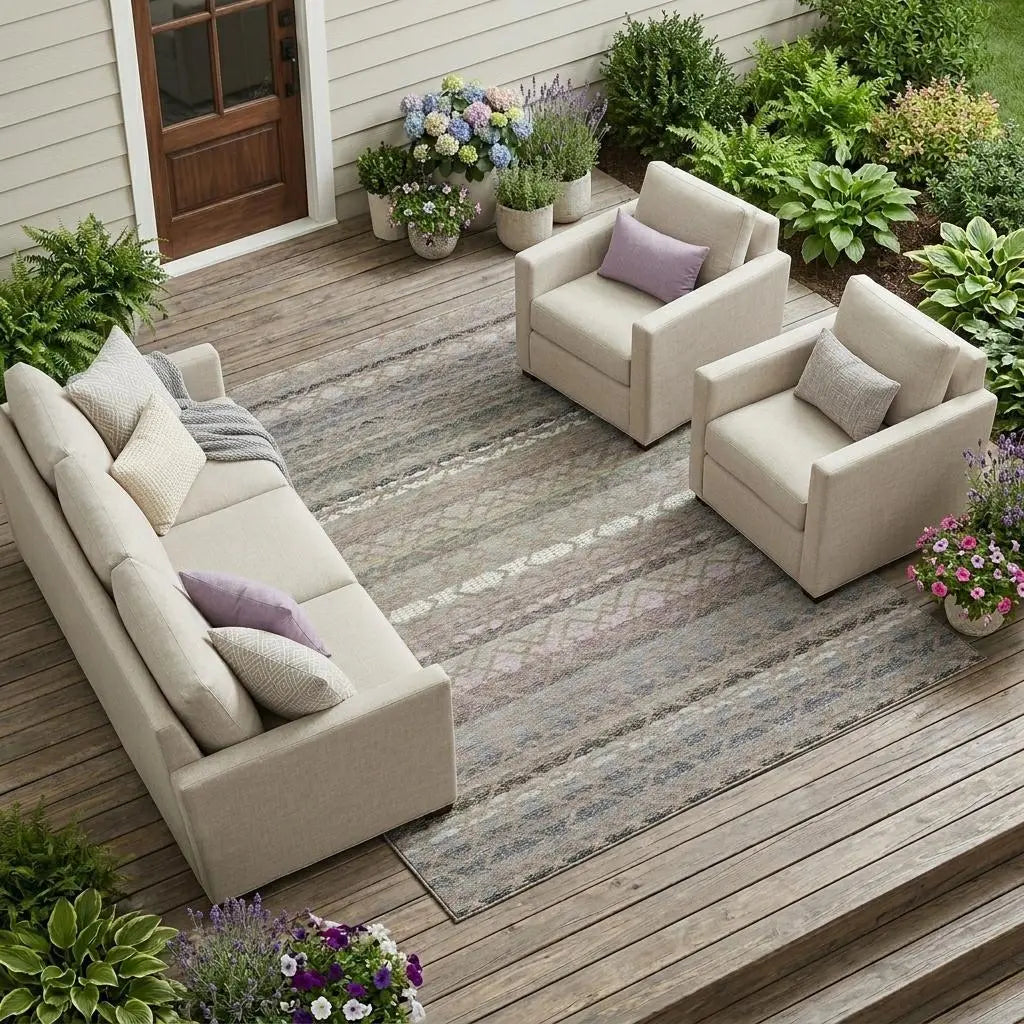 8' X 10' Taupe And Beige Striped Washable Indoor Outdoor Area Rug Homeroots Outdoor