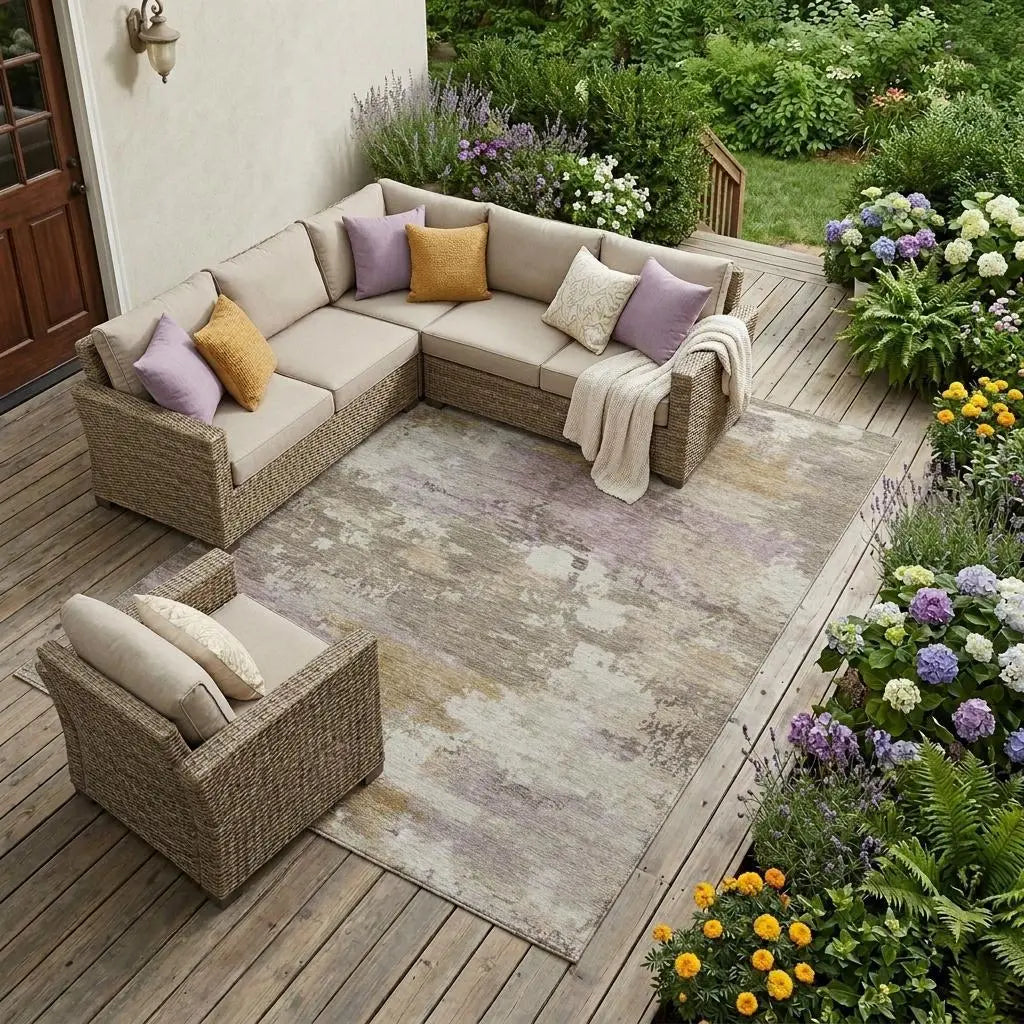 8' X 10' Taupe And Brown Abstract Washable Indoor Outdoor Area Rug Homeroots Outdoor