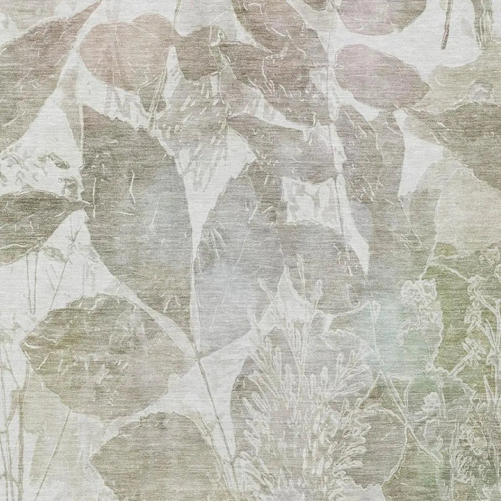 8' X 10' Taupe And Brown Botanical Leaves Washable Indoor Outdoor Area Rug Homeroots Outdoor