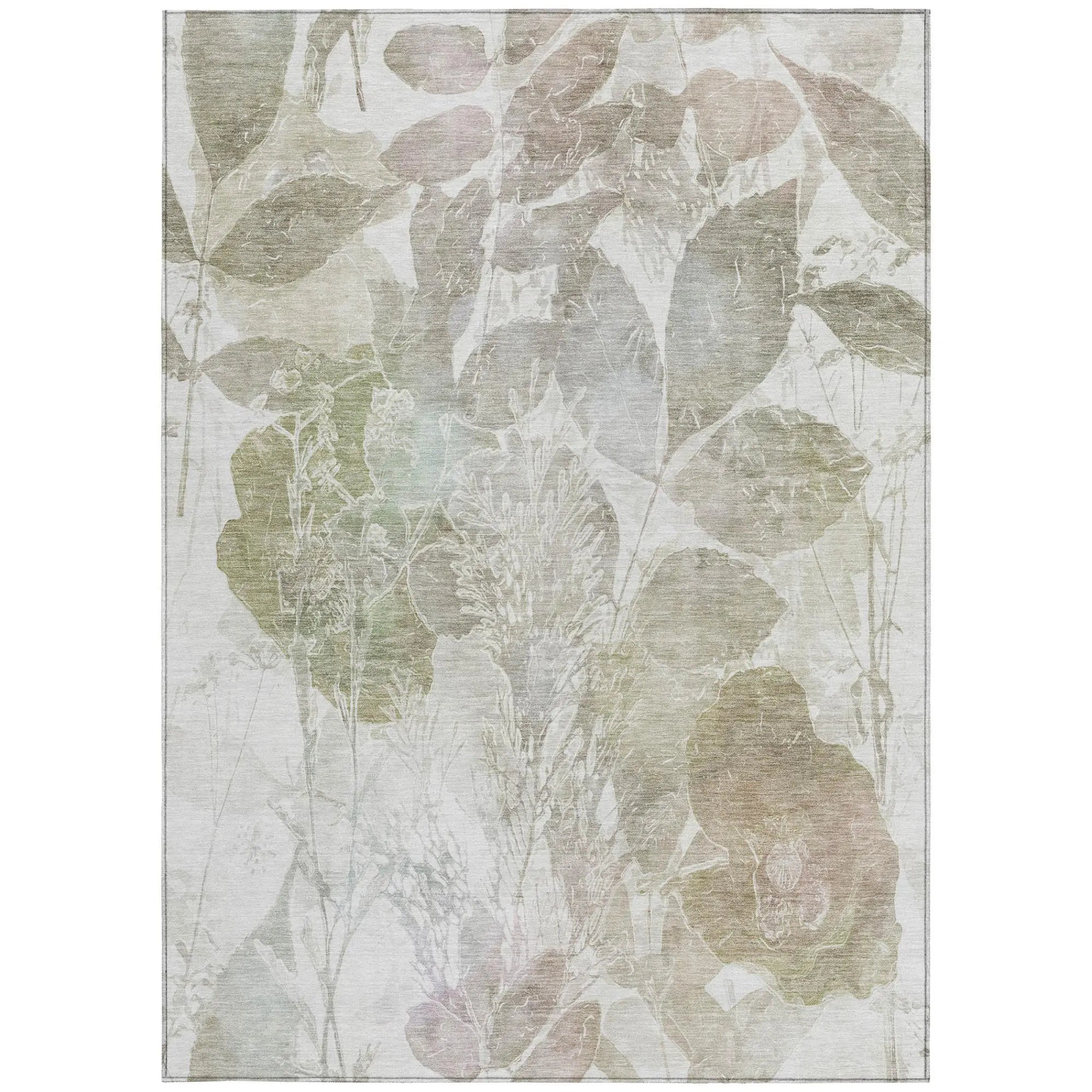 8' X 10' Taupe And Brown Botanical Leaves Washable Indoor Outdoor Area Rug Homeroots Outdoor