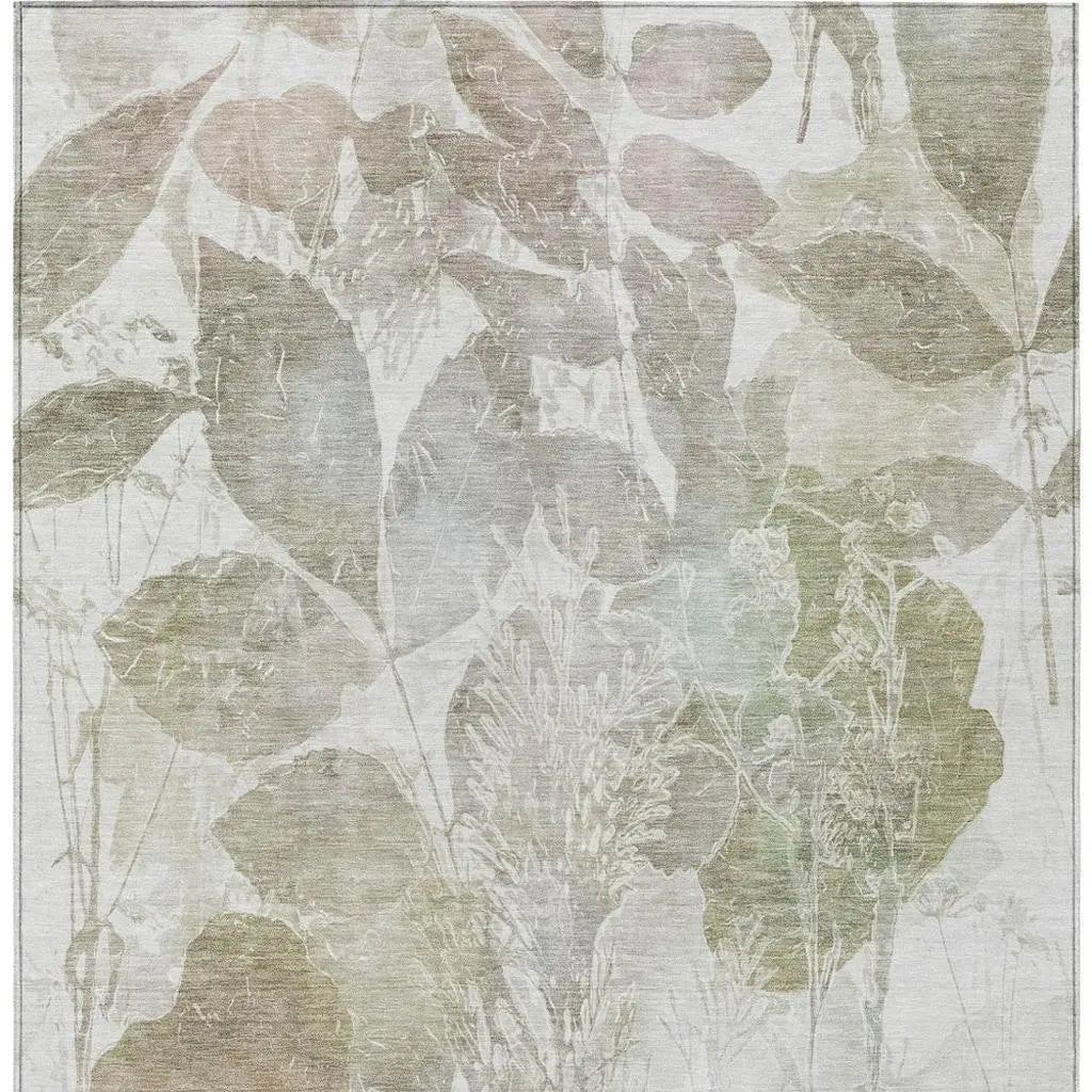 8' X 10' Taupe And Brown Botanical Leaves Washable Indoor Outdoor Area Rug Homeroots Outdoor