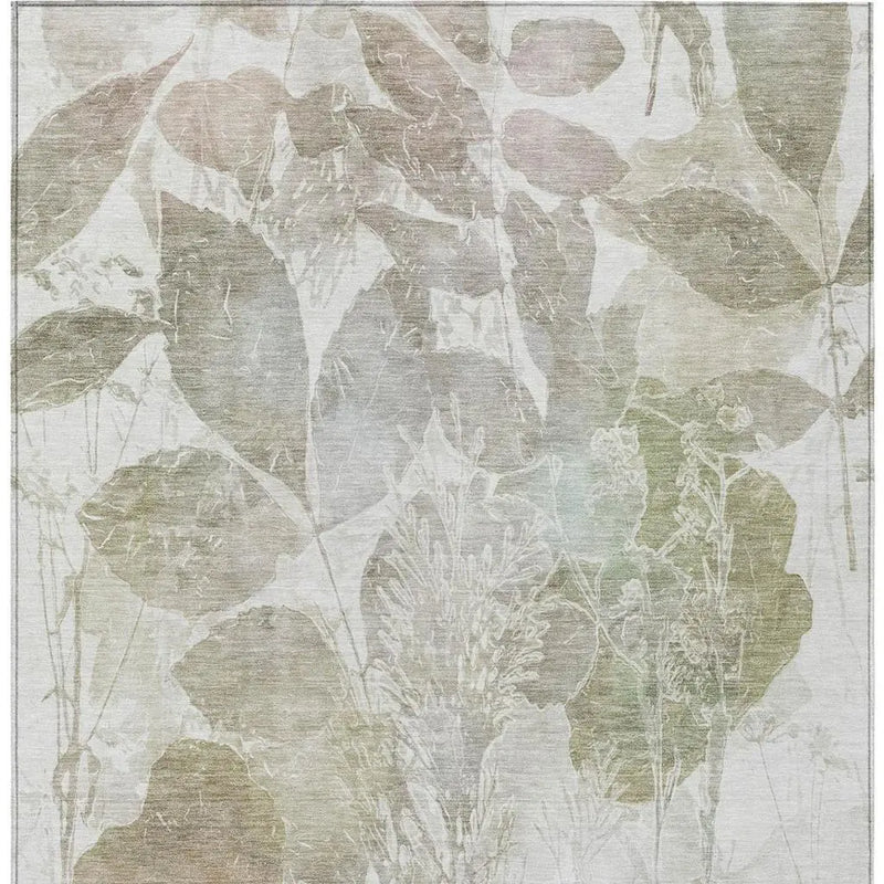 8' X 10' Taupe And Brown Botanical Leaves Washable Indoor Outdoor Area Rug Homeroots Outdoor
