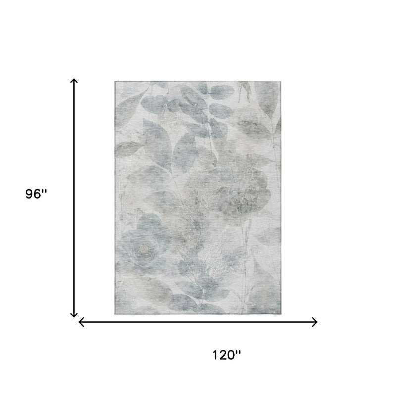 8' X 10' Taupe And Brown Floral Washable Indoor Outdoor Area Rug Homeroots Outdoor
