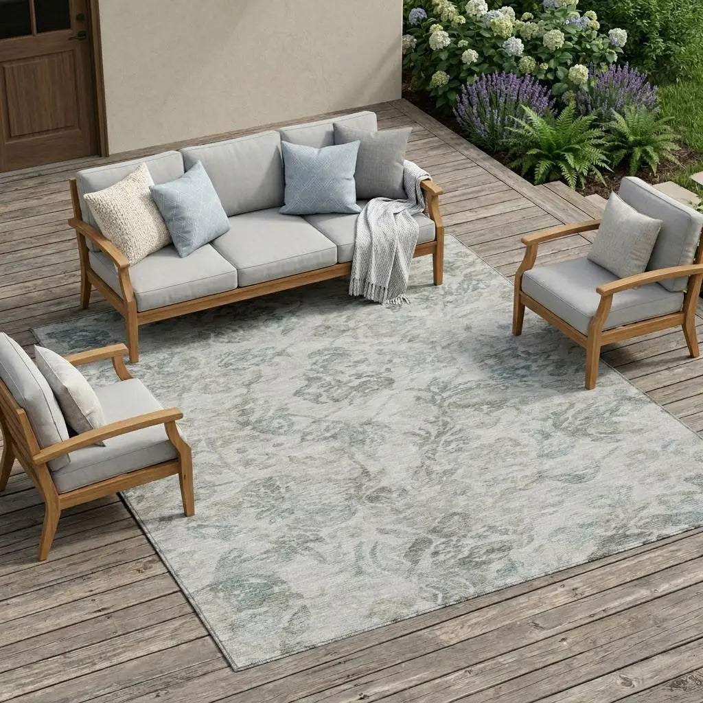 8' X 10' Taupe And Brown Floral Washable Indoor Outdoor Area Rug Homeroots Outdoor